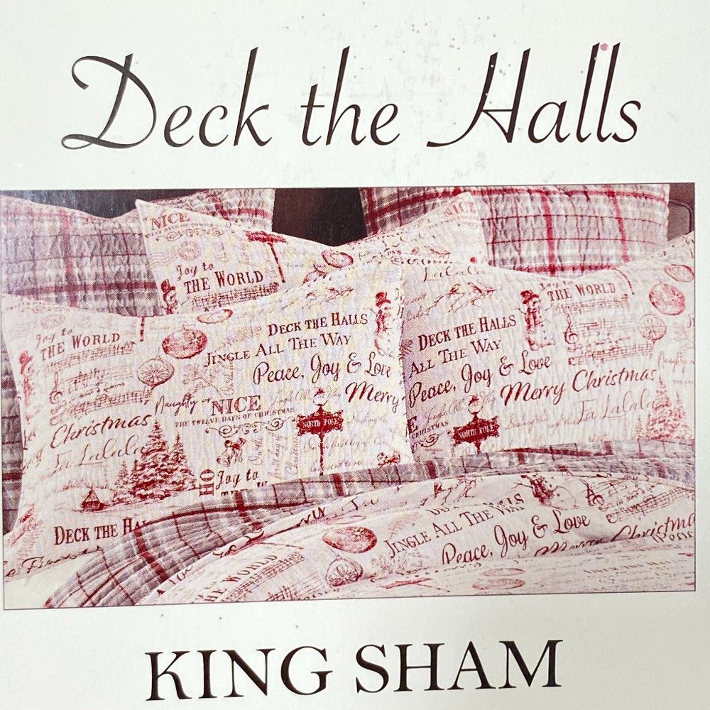 Deck the Halls Holiday red toile King Pillow Sham